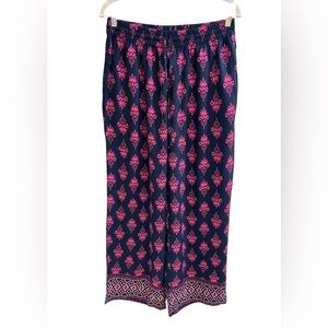 crown & ivy Navy and Pink Wide Leg Pants 100% Rayon SZ Medium EUC